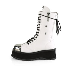 Load image into Gallery viewer, Demonia Gravedigger-14 Platform Boots in White Vegan Leather
