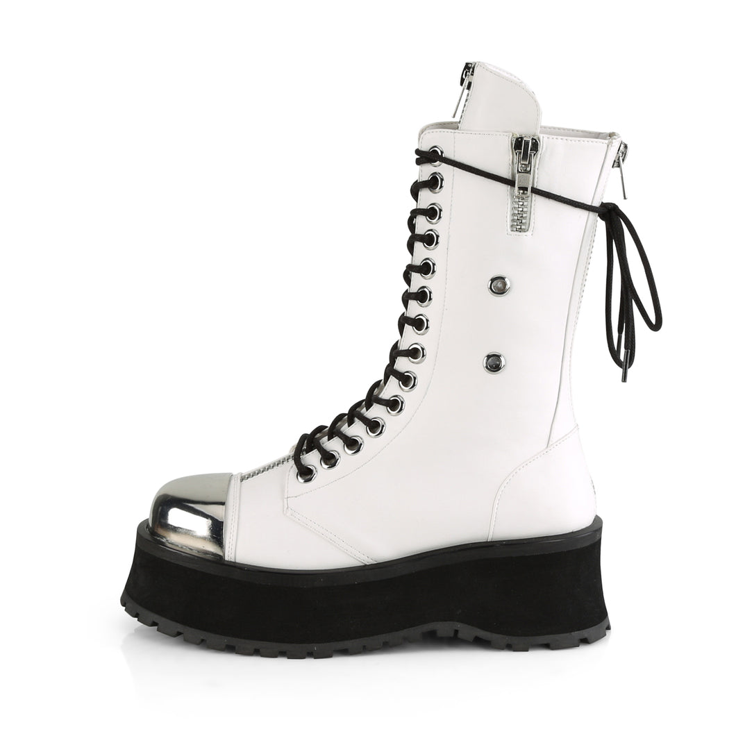 Demonia Gravedigger-14 Platform Boots in White Vegan Leather