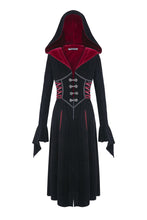 Load image into Gallery viewer, Dark in Love Red and Black Hooded Velvet Lace-Up Jacket
