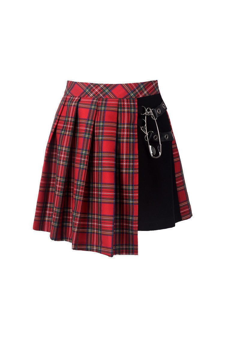 Dark in Love Red Pleated Plaid Punk Mini Skirt