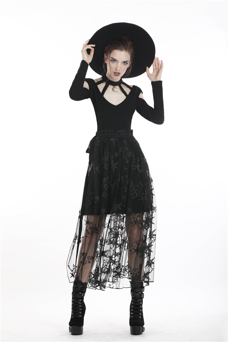 Dark in Love Black Star Sheer Mesh Skirt