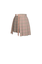 Load image into Gallery viewer, Dark in Love Pink Plaid Hollowed Out Pleated Miniskirt
