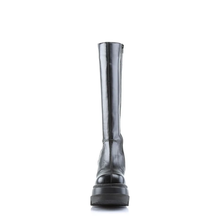 Load image into Gallery viewer, Demonia Shaker-100 Knee-High Platform Boots in Black Vegan Leather
