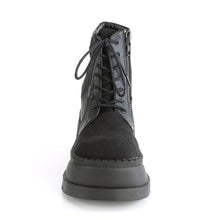 Load image into Gallery viewer, Demonia Stomp-10 Black Canvas and Vegan Leather Platform Wedge Boot
