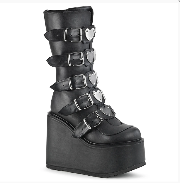 Demonia Swing-230 Platform Boot in Black Vegan Leather