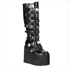 Load image into Gallery viewer, Demonia Swing-815 Platform Wedge Boots in Black Vegan Leather
