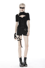 Load image into Gallery viewer, Dark in Love Punk Hollow Chest Lace Up Short Sleeve Top
