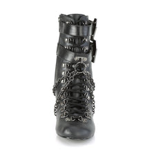 Load image into Gallery viewer, Demonia Vivika-128 High-Heeled Chain Boot in Black Vegan Leather
