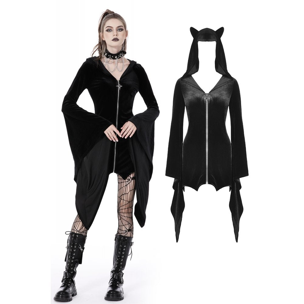 Dark in Love Cat ear bell sleeves hooded zip dress