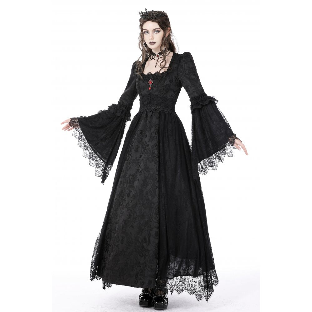 Dark in Love Gothic Court Embroidery Maxi Dress