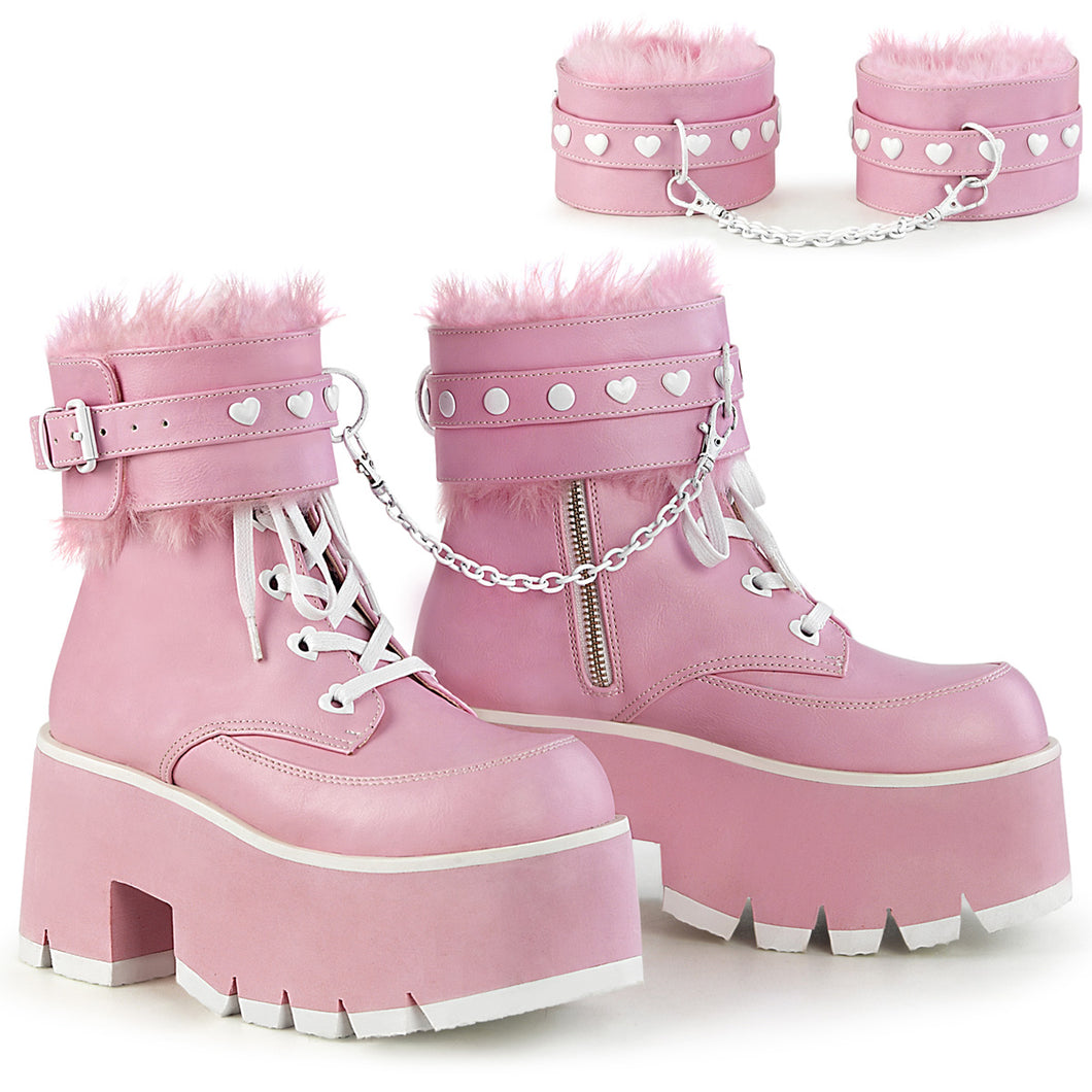 Demonia Ashes-57 Pink Vegan Leather Platform Ankle Boots