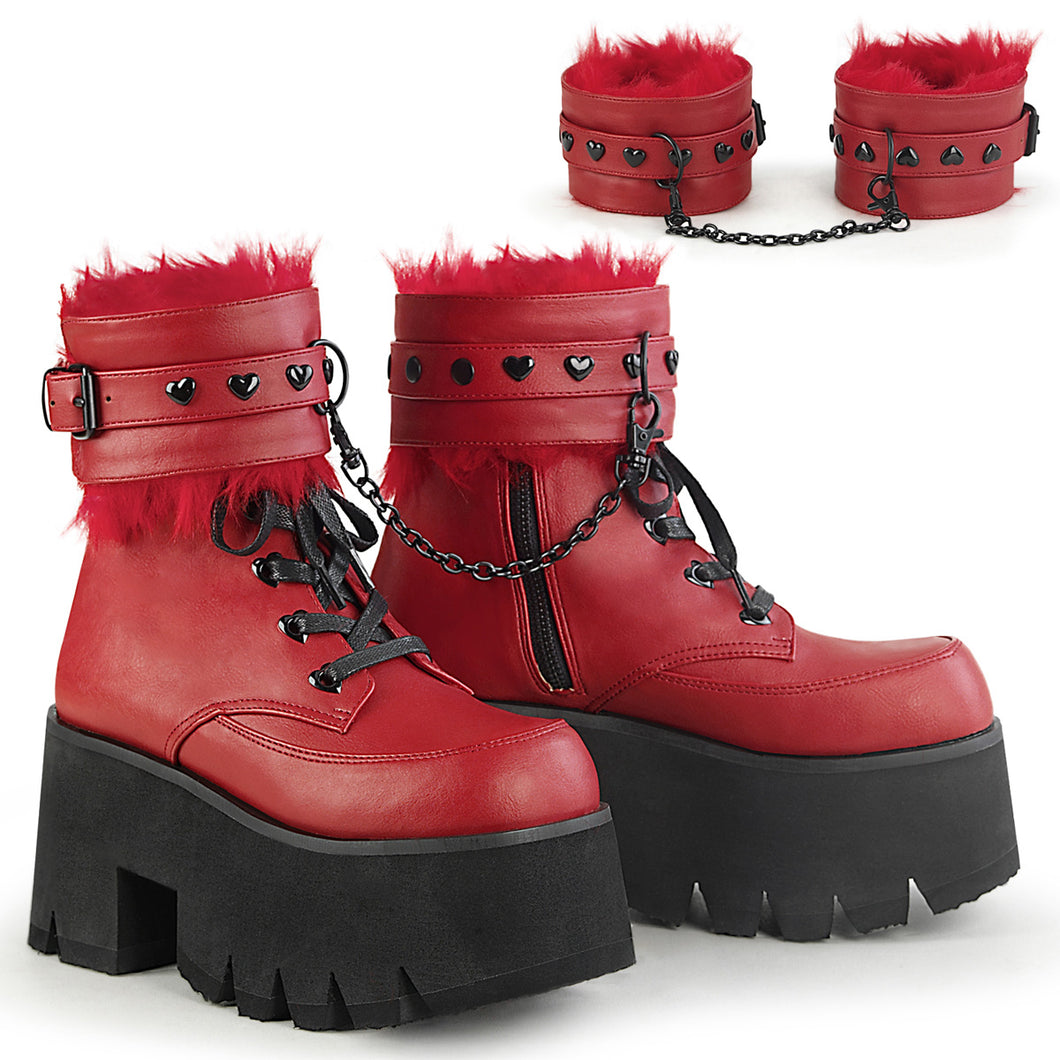 Demonia Ashes-57 Red Platform Ankle Boots