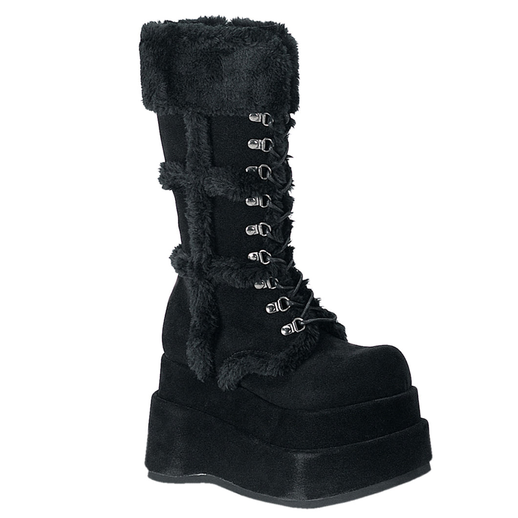 Demonia Bear-202 Faux-Fur Platform Boots in Black