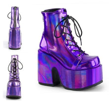 Load image into Gallery viewer, Demonia Camel-203 Purple Holo Platform Ankle Boots
