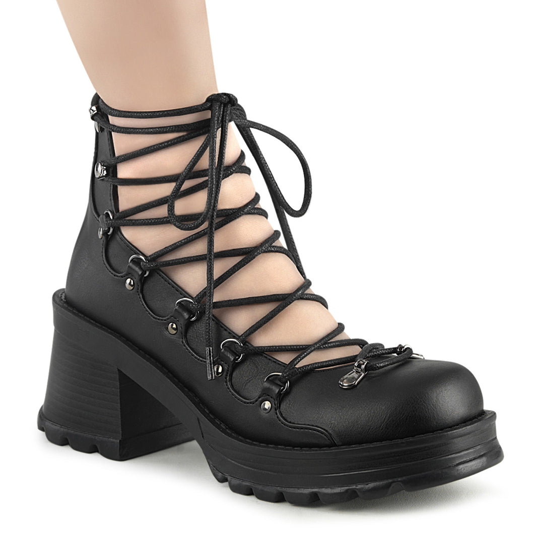 Demonia Bratty-32 Platform Black Lace-up Sandals