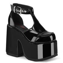 Load image into Gallery viewer, Demonia Camel-103 Black Patent Platform Sandals
