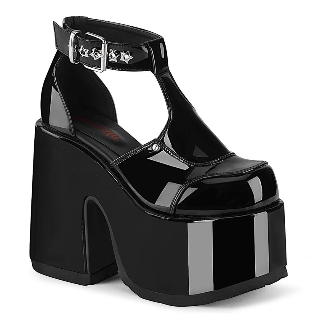 Demonia Camel-103 Black Patent Platform Sandals