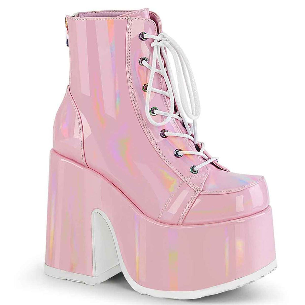 Demonia Camel-203 Pink Holo Platform Ankle Boots