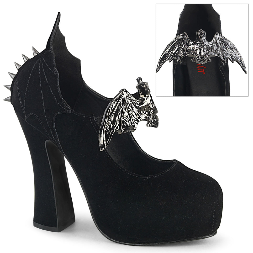 Demonia Demon-18 Bat Strap Platform Heels in Black Velvet