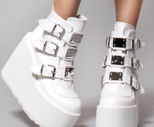 Load image into Gallery viewer, Demonia Swing-105 White Vegan Leather Wedges
