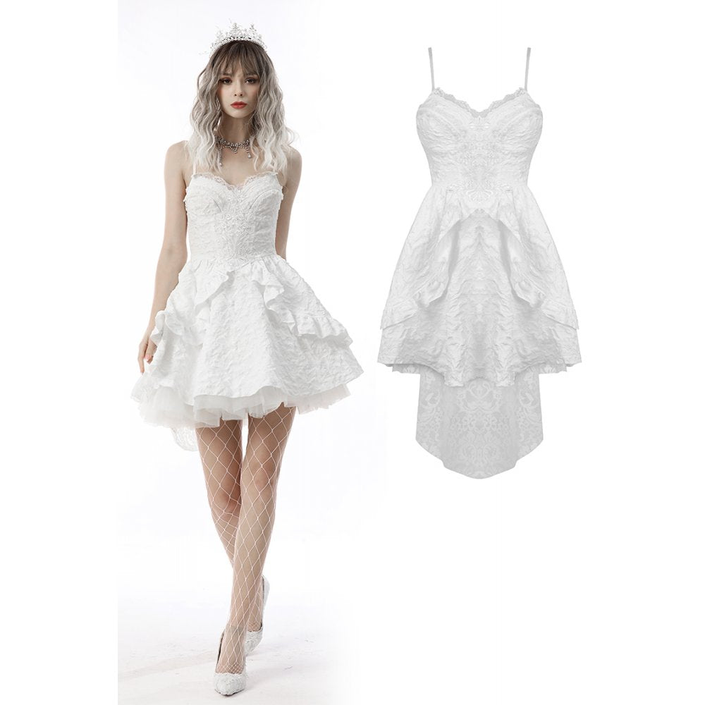 Dark in Love White Bubble Jacquard High Low Dress