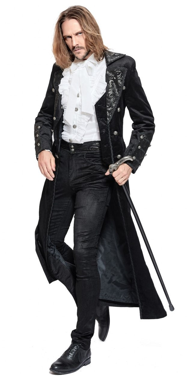 Pentagramme Men's Full-Length Black Velvet Gothic Tailcoat