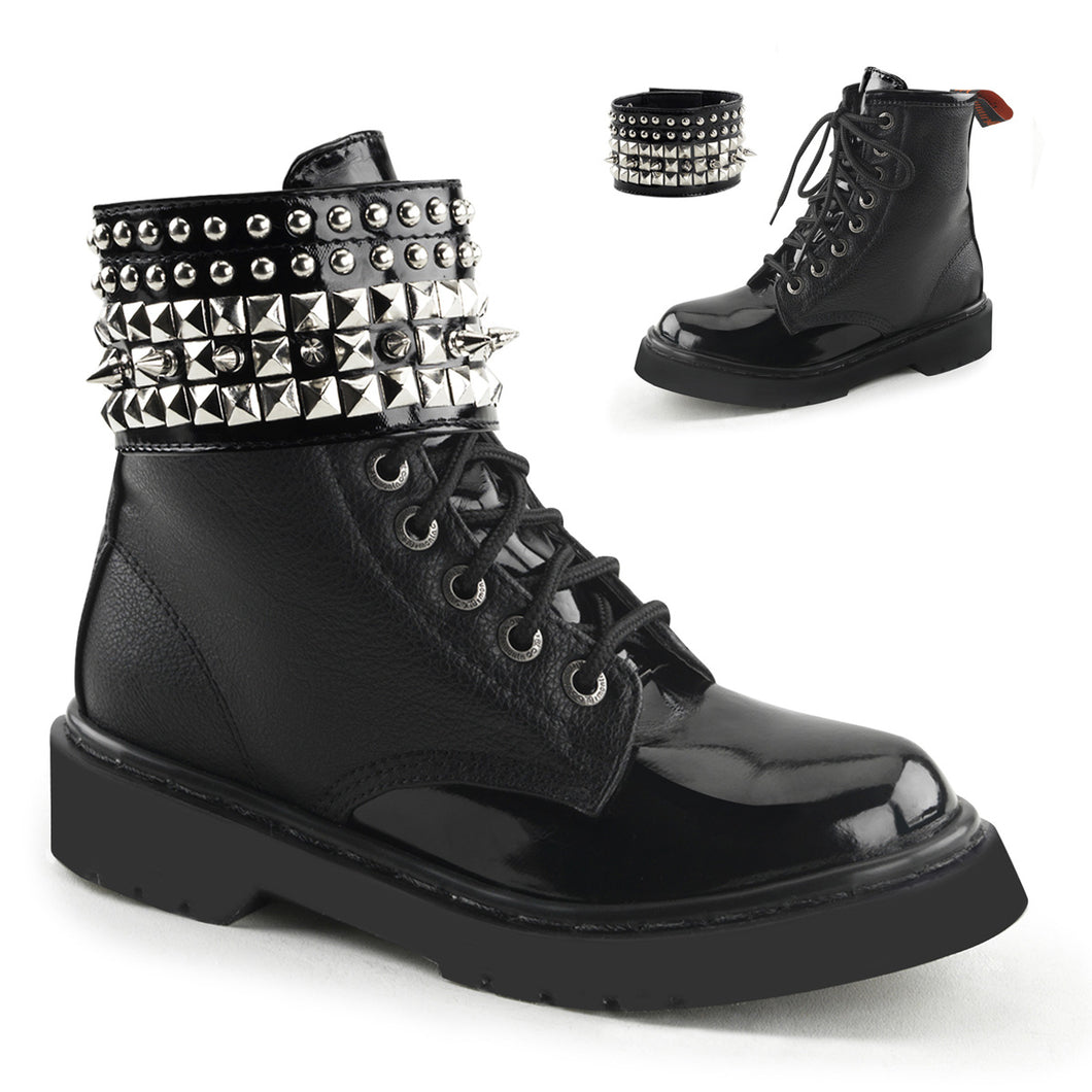 Demonia Rival-106 Studded Cuff Combat Boot in Matte Black Vegan Leather*
