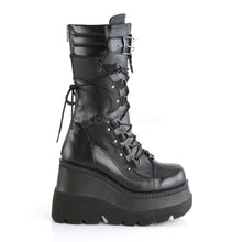 Load image into Gallery viewer, Demonia Shaker-70 Wedge Platform Boots in Black Vegan Leather
