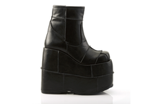 Load image into Gallery viewer, Demonia Stack-201 Patchwork Platform Boots in Black Vegan Leather
