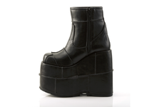 Load image into Gallery viewer, Demonia Stack-201 Patchwork Platform Boots in Black Vegan Leather
