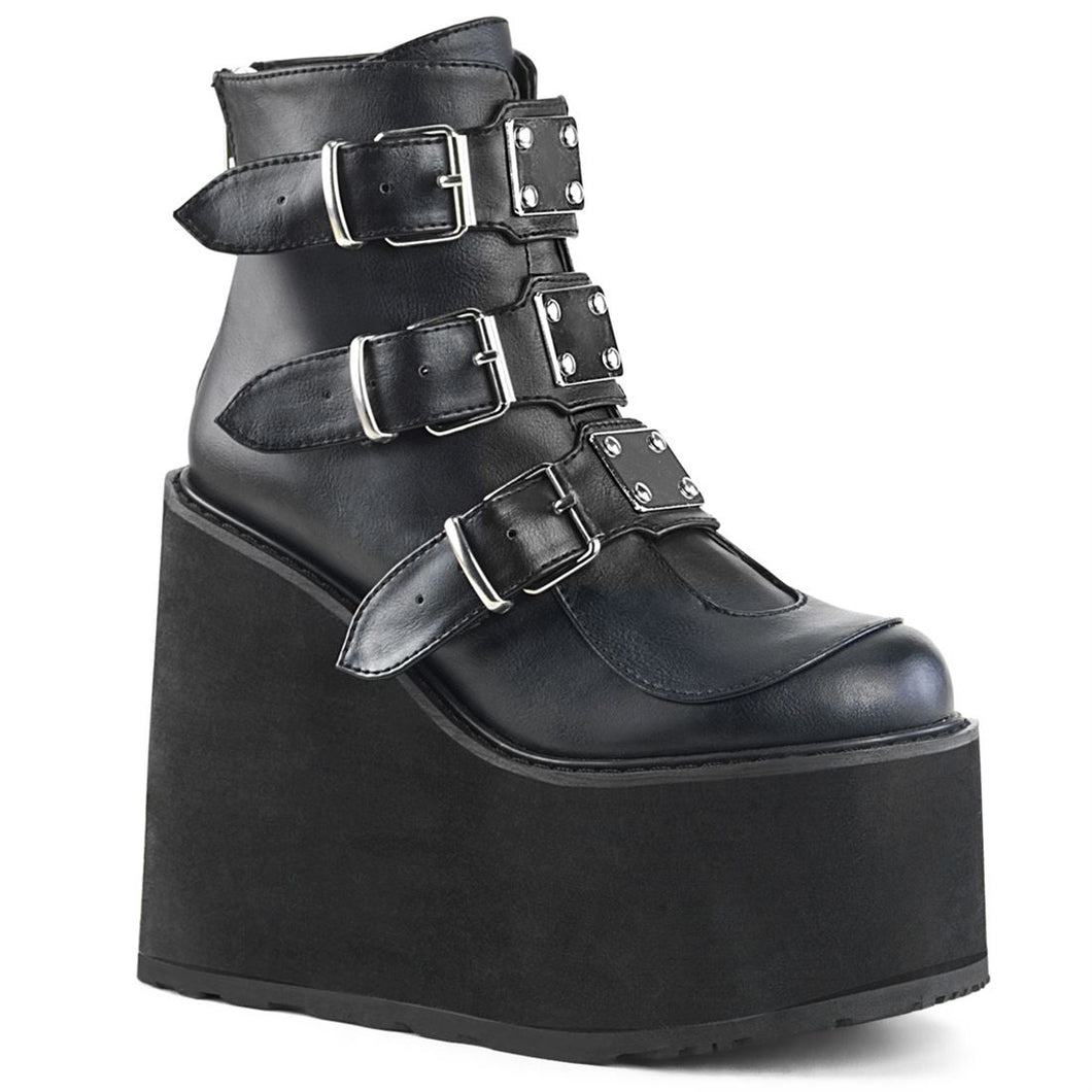 Demonia Swing-105 Black Vegan Leather Wedges