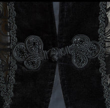 Load image into Gallery viewer, Pentagramme Men&#39;s Black Velvet and Faux Leather Gothic Swallowtail Jacket
